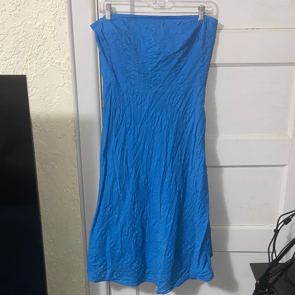 J. Crew Light Blue Strapless Textured Zip Up Silicone Lined Midi Dress